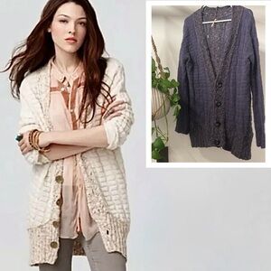 Free People Vintage Blue Bumpy Road Chunky Long Knit Cardigan Sweater | Size S